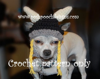 Instant Download Crochet Pattern - Viking Dog  Hat - Small Dog Beanie