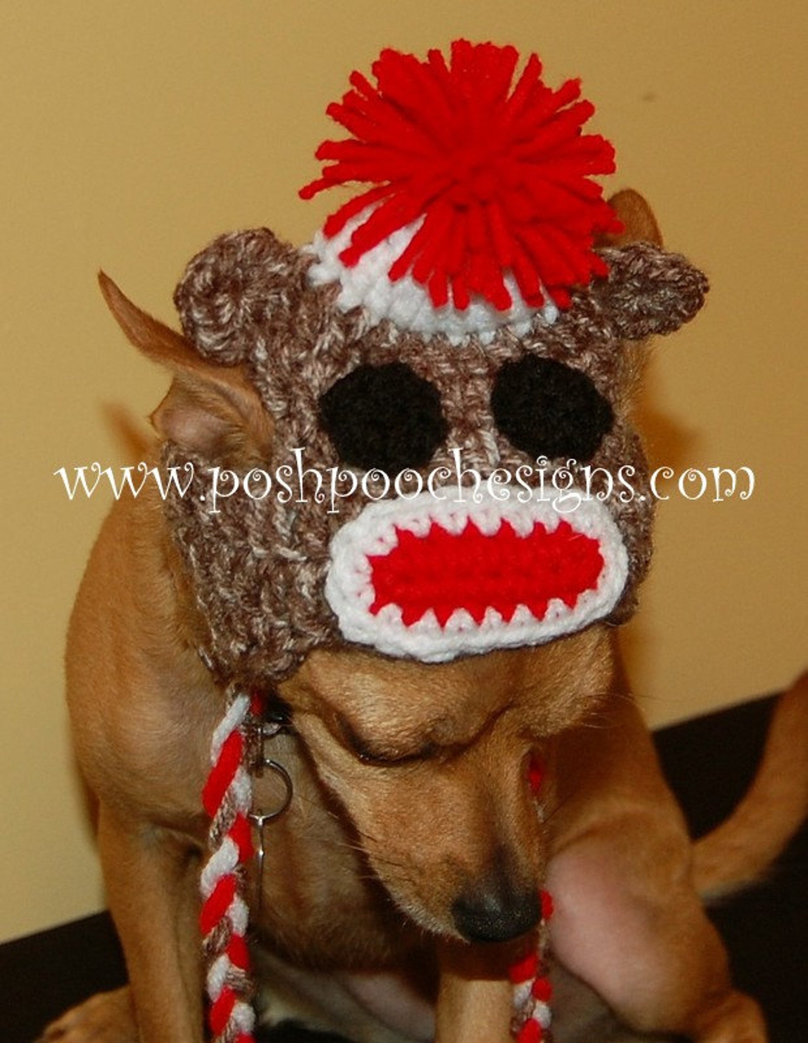 Sock Monkey Dog Hat Custom made for Dog 215 lbs Small Dog Etsy