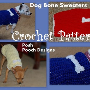 Instant Download Crochet Pattern Dog Sweater with Dog Bone Applique Small Dog image 1