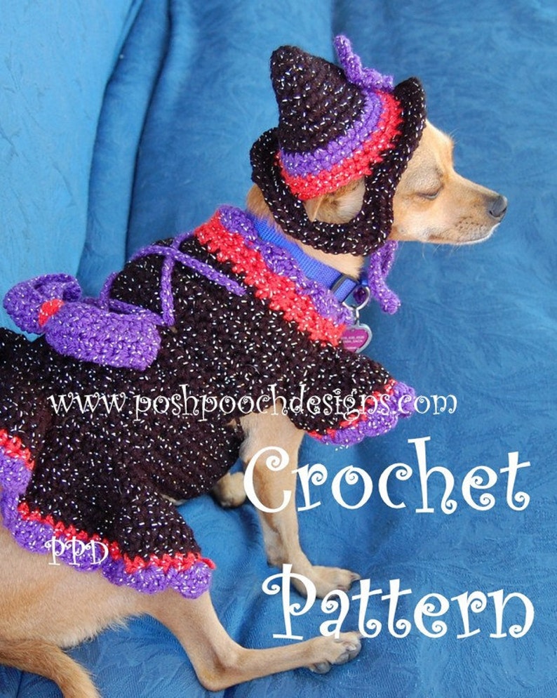 Instant Download Crochet Pattern Witchy Poo Dog Sweater and hat Set image 1