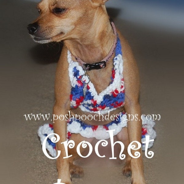 Instant Download Crochet Pattern - Dog Bikini top and Ruffle Skirt - Small Dog Bathing Suit