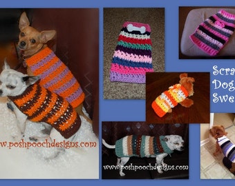 Instant Download Crochet Pattern - Scrappy Striped Dog Sweater - Small Dog SWeater 2-20 lbs