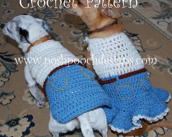 Instant Download Crochet Pattern - Dog Sweater - Denim and lace Dog Sweater - Small Dog