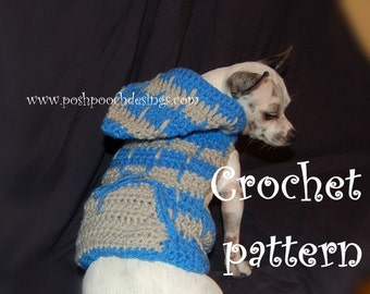 Instant Download Crochet Pattern- Hooded Dog Sweater - 2 color  - Small Dog 2-10 lbs