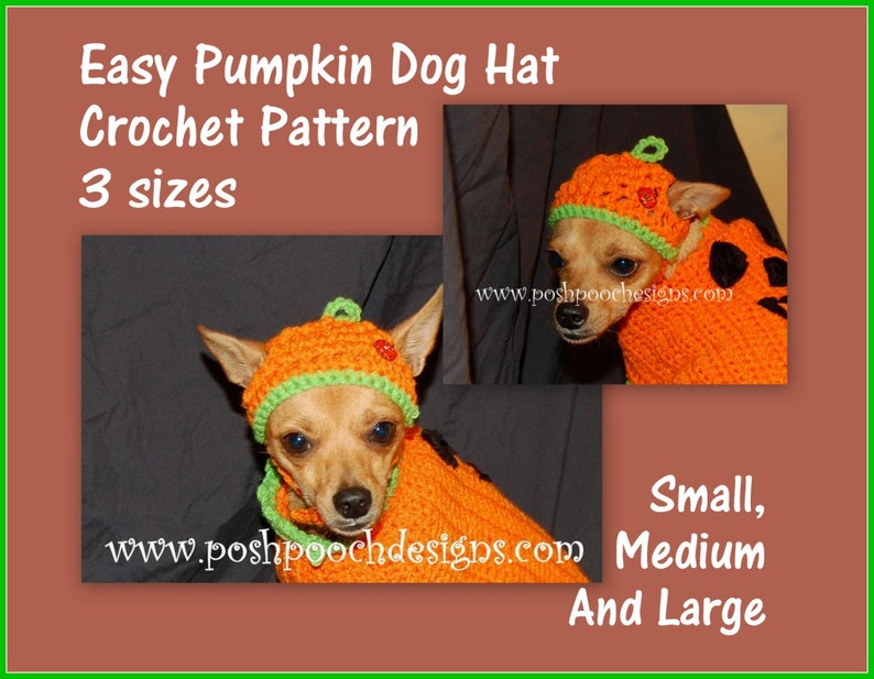 Instant Download Crochet Patterns Pumpkin Hat for Dogs 3 sizes S-L image 1