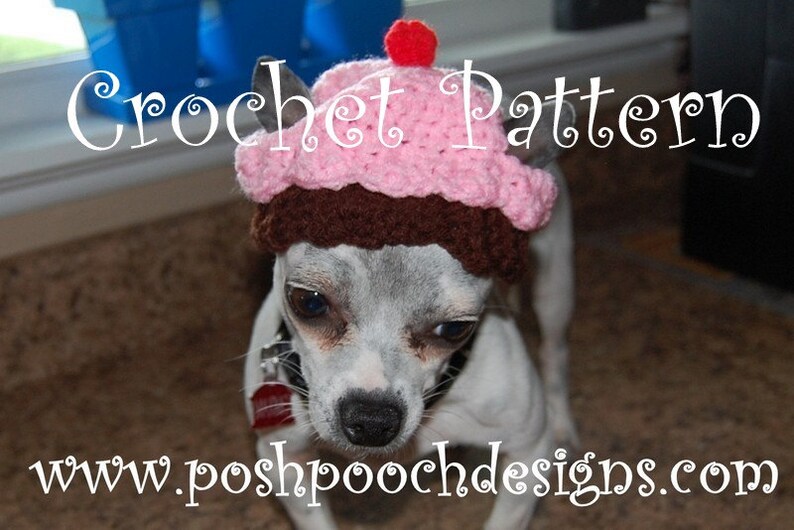 Instant Download Crochet Pattern Cupcake Dog Dog Hat 3 sizes For Small, Medium and large Dogs image 3