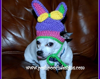 Instant Download  Crochet Pattern - Bunny Dog Beanie Hat - Small Dog Beanie