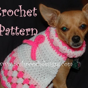 Instant Download Crochet Pattern Dog Sweater Breast Cancer Awareness image 1