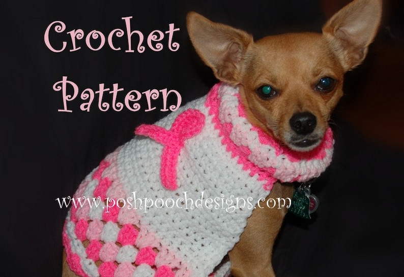 Instant Download Crochet Pattern Dog Sweater Breast Cancer Awareness image 1