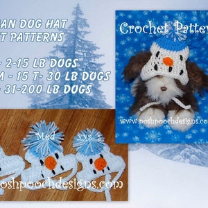 Instant Download CROCHET PATTERN BUNDLE - Snowman dogs  Small, Medium and Large Dog Beanie dog Hat