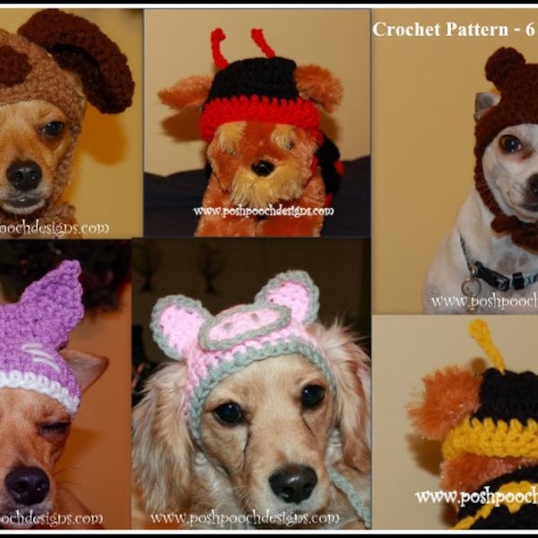 6 Dog Beanie Hat Styles in One - Set 1 Instant Download Crochet Pattern