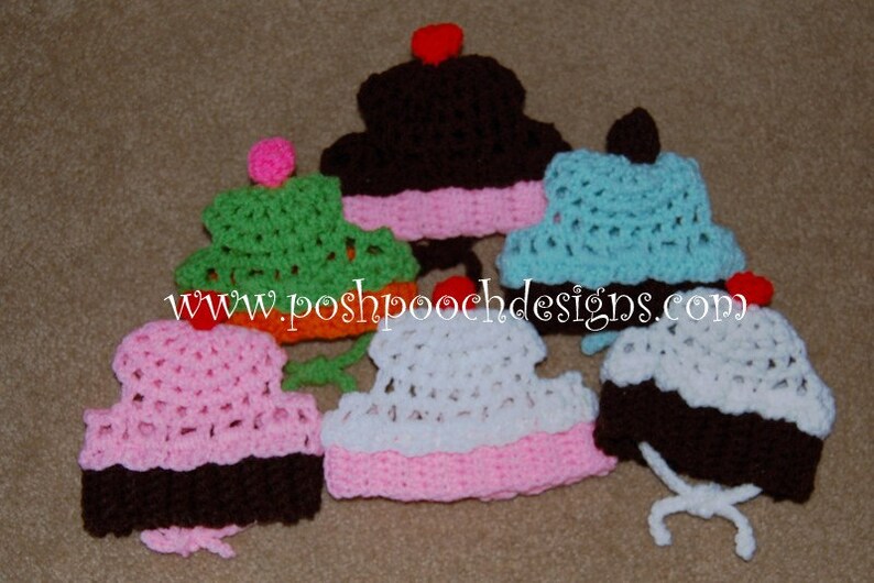 Instant Download Crochet Pattern Cupcake Dog Dog Hat 3 sizes For Small, Medium and large Dogs image 2