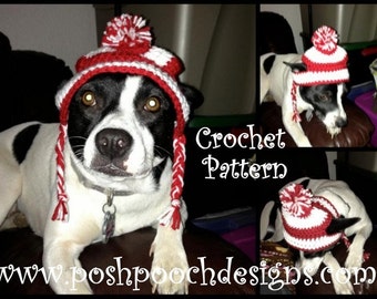 Instant Download Crochet Pattern  Medium Dog Earlap Striped Dog hat - 15 to 30 lbs