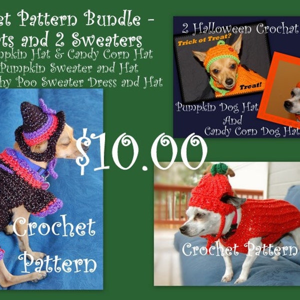 Instant Download Crochet Patterns- Halloween Dog Hats and Sweaters - Small Dogs 2-20 lbs