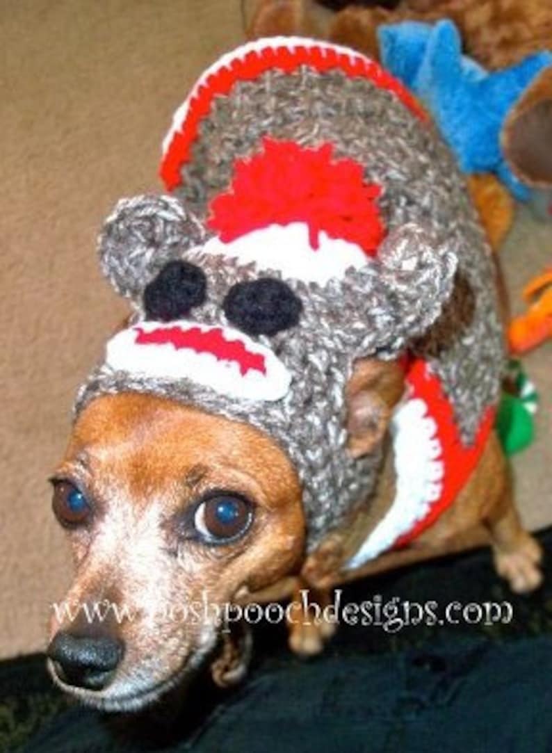 Instant Download Crochet Pattern Sock Monkey Dog Sweater and Hat Small Dog 2-20 lbs image 2