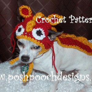 Instant Download Crochet Pattern- Dragon Dog Hat and cape - Small Dog Beanie