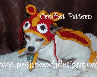 Instant Download Crochet Pattern- Dragon Dog Hat and cape - Small Dog Beanie