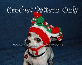 Instant Download Crochet Pattern- Christmas Jester Dog Hat - Small Dog pom pom hat 2- 20 lbs