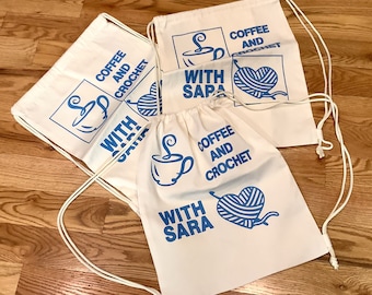 Coffee And Crochet With Sara Logo Drawstring Backpack