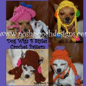 Instant Download Crochet Pattern - Wigs For Dogs 4 styles in 1 pattern - Small Dog Beanie