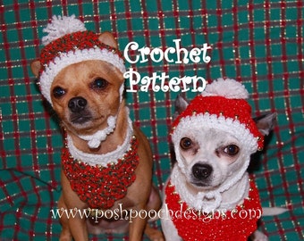 Téléchargement instantané Patron au crochet - Ensemble chapeau et bandana pour chien scintillant de Noël - Bonnet et bandana pour petit chien