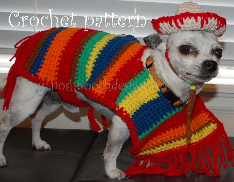 Instant Download Crochet pattern Dog Sombrero and Poncho set Cinco De Mayo 画像 1