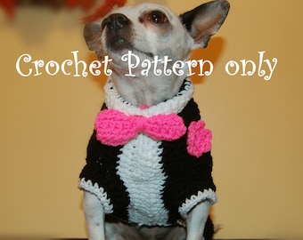 Instant Download Crochet  Pattern - Tuxedo Dog Sweater - Small Dog Sweater 2-20 lbs