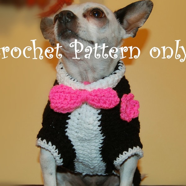 Instant Download Crochet  Pattern - Tuxedo Dog Sweater - Small Dog Sweater 2-20 lbs