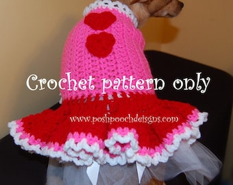 Instant Download Crochet Pattern - Valentine Dog Dress - Small Dog Sweater 2-20 lbs