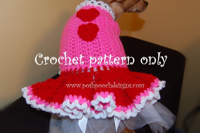 Instant Download Crochet Pattern Valentine Dog Dress Small Dog Sweater 2-20 lbs image 1