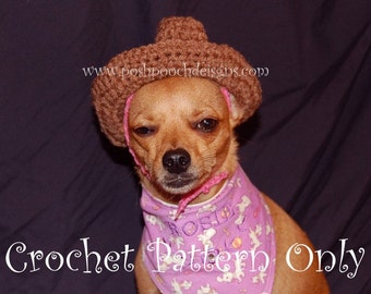 Instant Download Crochet Pattern - Cowboy Hat for Small Dogs - Small Dog Hat