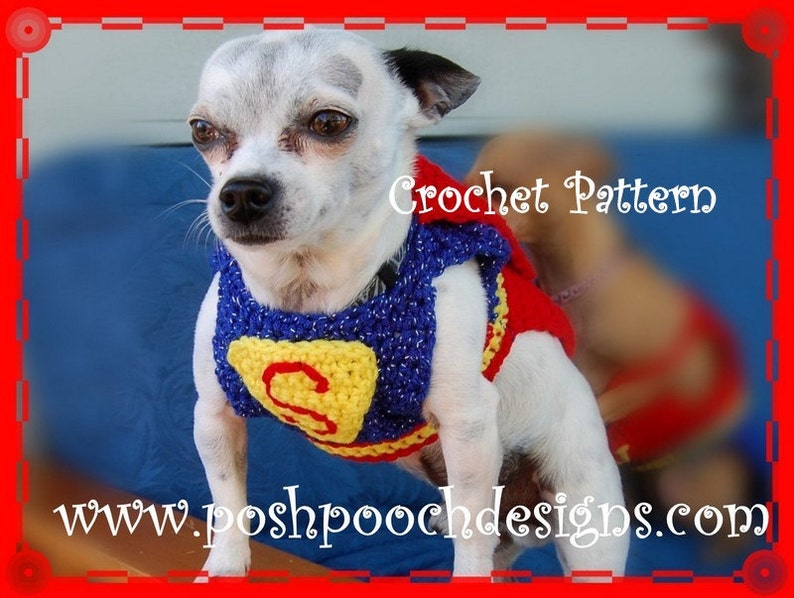 Instant Download Crochet Pattern Super Dog Sweater and Cape Small Dog 2-20 lbs image 1