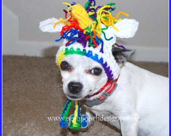 Rainbow Unicorn Dog Hat - Small Dog beanie 2 -20 lbs Instant Download Crochet Pattern