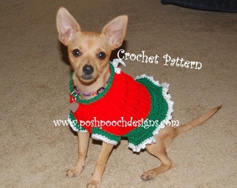 Instant Download Crochet Pattern - Christmas Sweater Dog Dress -  Small Dog Sweater 2-20 lbs