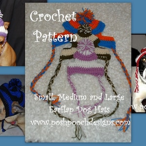 Instant Download - Crochet Pattern Bundle - Small, Medium and Large Striped Earflap Dog Hat Patterns