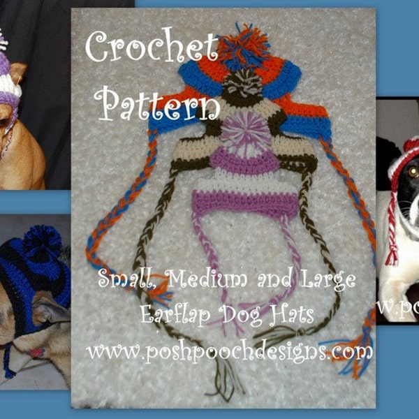 Instant Download - Crochet Pattern Bundle - Small, Medium and Large Striped Earflap Dog Hat Patterns