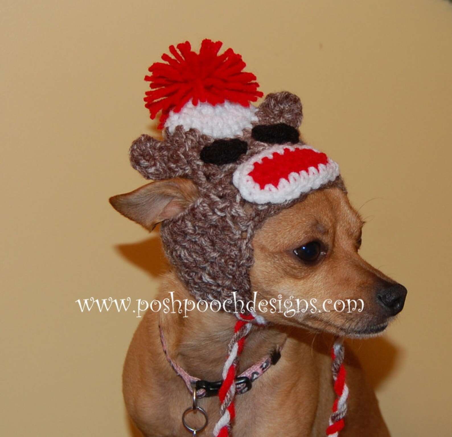 Sock Monkey Dog Hat Custom made for Dog 215 lbs Small Dog Etsy