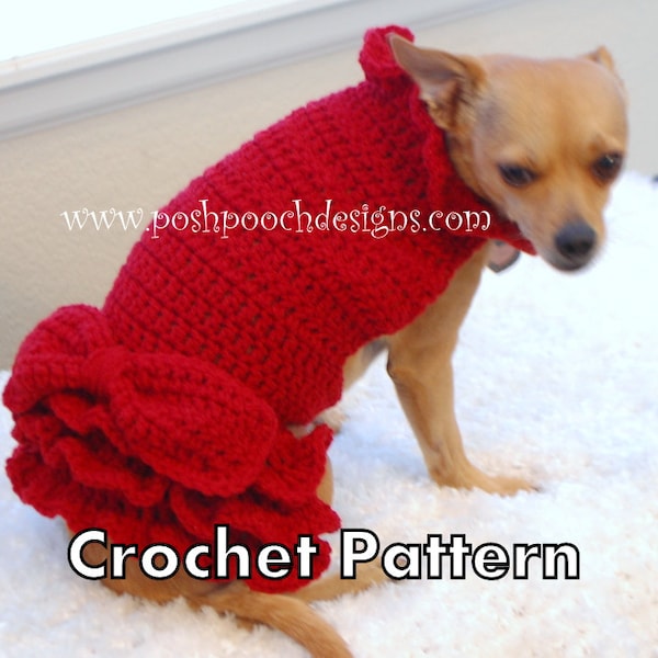 Instant Download Crochet Pattern - Red Ruffle Dog Sweater Dress - Small Dog Sweater