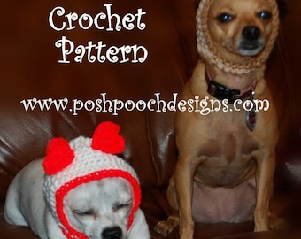 Instant Download Crochet Pattern - Hood Dog Hat - Small Dog Hood  heart ears, kitty, bear and Bunny Ears