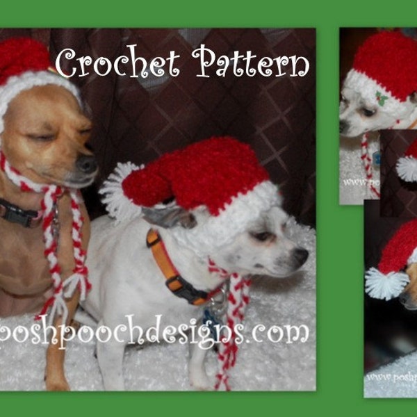 Instant Download Crochet Pattern - Red Boucle' Dog Christmas Stocking Cap - Small  Dog hat