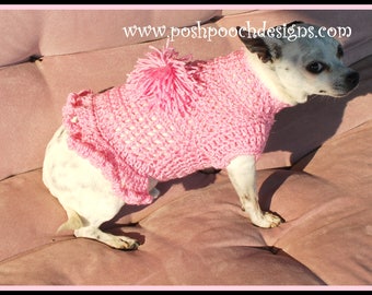 Instant Download Crochet Pattern - Pink Pom Pom Dog Sweater Dog Dress