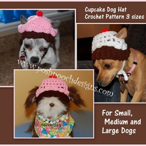 Instant Download Crochet Pattern Cupcake Dog Dog Hat 3 sizes For Small, Medium and large Dogs image 1