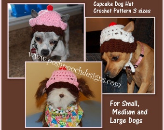 Instant Download Crochet Pattern - Cupcake Dog Dog Hat - 3 sizes - For Small, Medium and large Dogs