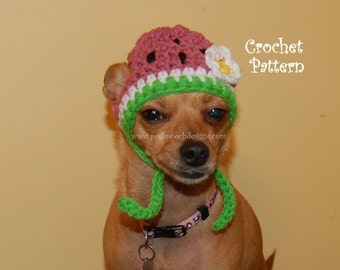 Instant Download Crochet Pattern - Watermelon Dog Hat - Small Dog Beanie