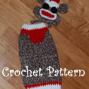 Instant Download Crochet Pattern Sock Monkey Dog Sweater and Hat Small Dog 2-20 lbs image 1