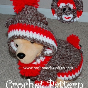 Instant Download Crochet Pattern- Sock Monkey Dog Hoodie - Small Dog Hoody