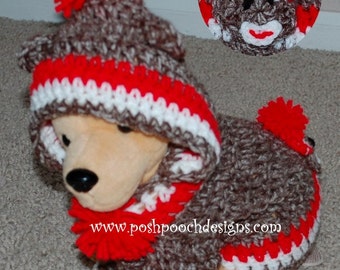 Instant Download Crochet Pattern- Sock Monkey Dog Hoodie - Small Dog Hoody