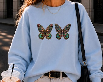 Colorful Butterfly Sweatshirt, Butterfly Crewneck, Cottagecore Sweatshirt, Nature Graphic Pullover,Vintage Butterfly Sweatshirt,Gift for Her