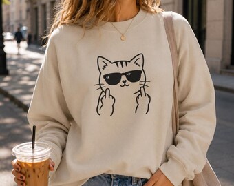 Sudadera divertida y genial de gato, sudadera de gatito, regalo para amantes de los gatos, sudadera de animales, cuello redondo Gildan, top sarcástico para amantes de los gatos, suéter de gato