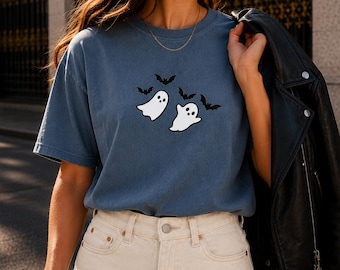 Ghost Shirt, Comfort Colors Halloween Tee, Spooky Season Shirt, Bat Tee, Halloween Shirt, Halloween Gift for Her, Bat Shirt,Spooky Ghost Tee